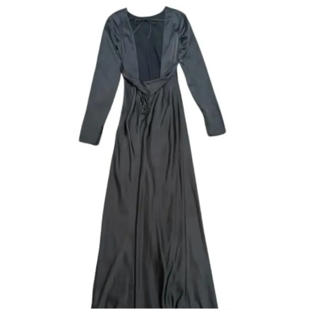 We Wore What Maxi Dress Womens M Black Long Sleeve Open Back Cowl Formal - Picture 6 of 16
